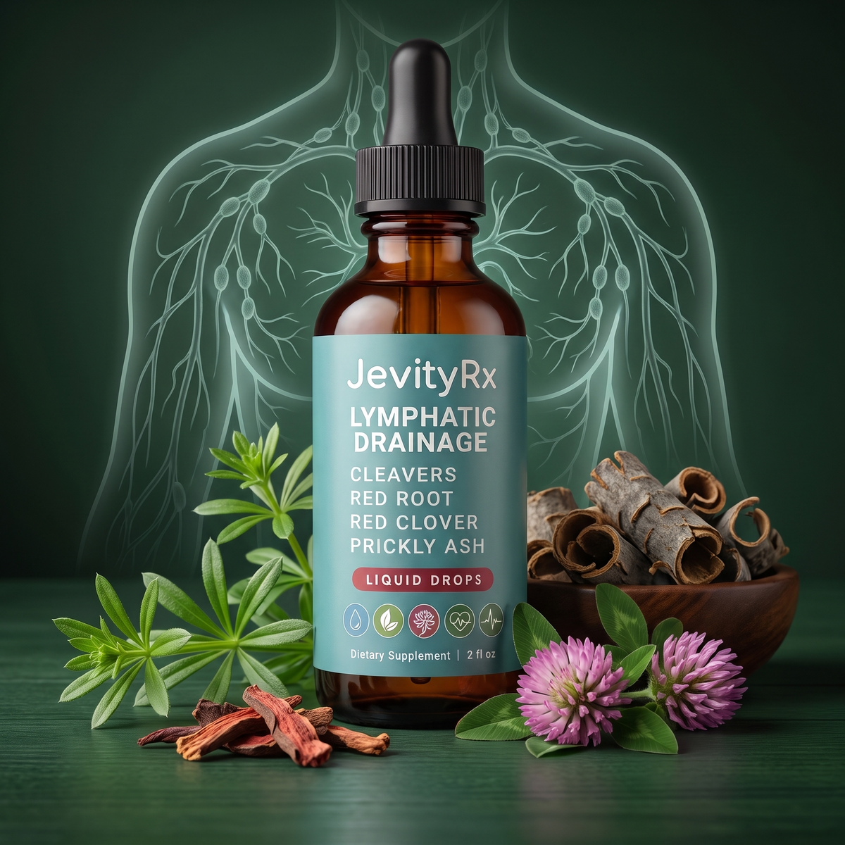 Lymphatic Drainage with cleavers, red clover, red root and prickly ash