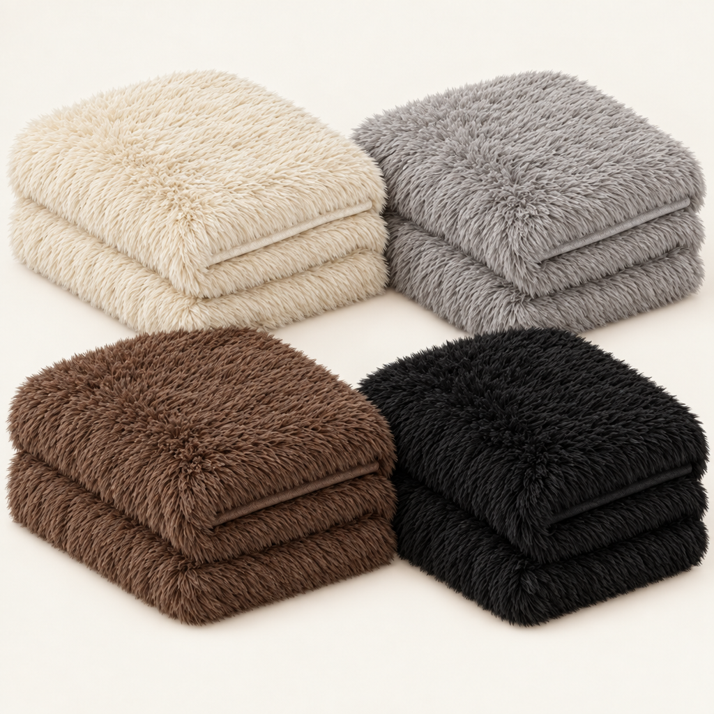 Faux fur throw in Cream, Gray, Cocoa and Black