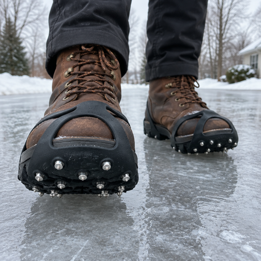 Ice cleats on boots on ice